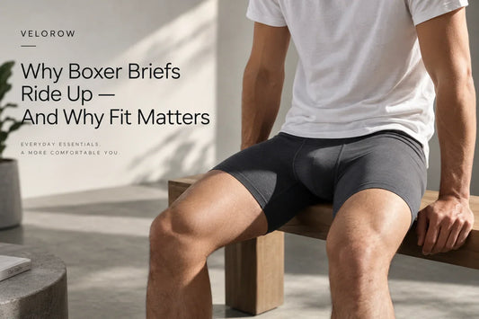 Man wearing boxer briefs, illustrating fit and everyday comfort for VELOROW