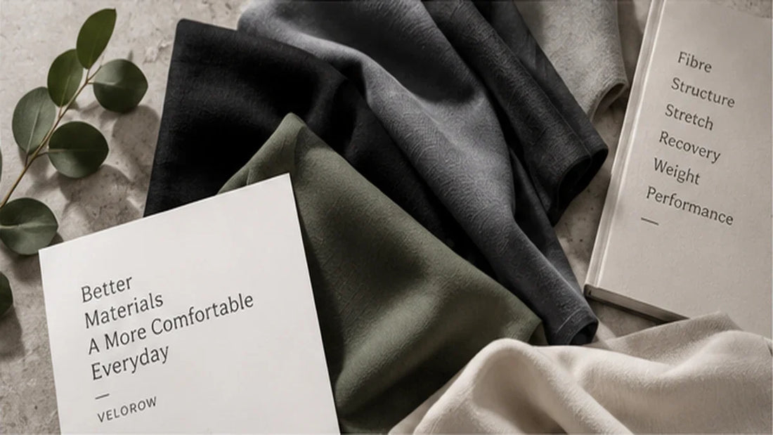 Close-up of soft fabric showing texture, stretch and material construction